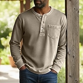 billiga Casual Henley T-shirt-SoftFade™ Herr Henley Skjorta 100% Bomull Syra Tvättad Skjorta T-shirt Tee Lång Ärmar Vintage Fast Retro Vintage Avslappnad Vintage Stil Garment Dyed Blekt Henley Avslappnad Vår Höst Rosa Lila Henley