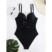 Недорогие Монокини-Женский купальник с одним куском сексуальный с вырезом монокини контролирующий живот высокая талия облегающий без спинки элегантный для отпуска однотонный цвет V-образный вырез без рукавов