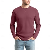 Недорогие Вафельная трикотажная футболка-Муж. Футболка с вафельным рисунком Футболка Длинный рукав Вырез под горло Все сезоны Сплошной цвет Традиционный / винтаж На каждый день Гладкая ткань на открытом воздухе Дом Для занятий спортом