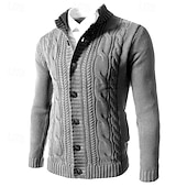 economico Maglioni Cardigan da uomo-Per uomo Felpa Cardigan A Coste Treccia Maglia Top Regolari Lavorato a maglia Semplice Collo alla coreana Vacanza Moda Casuale Abbigliamento quotidiano Abbigliamento Autunno Inverno Blu Nero L XL 2XL