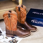 abordables Botas de cuero de primera calidad-Hombre Botas Botas cowboy Retro Zapatos de Paseo Cuero Piel de vaca italiana de plena flor Cómodo Antideslizante Templado Mitad de Gemelo Mocasín Morrón Oscuro Otoño Invierno