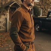  Férfi Ing Alkalmi ing Vintage ing Kordbársony Ing Gombos póló Velúr ingek Fekete Barna khakizöld Hosszú ujj Színes Hajtóka Hétköznapi Napi Kollázs Ruházat Divat Vintage Retro