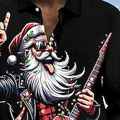 economico Vestito da Babbo Natale-Natale Per uomo Babbo Natale Chitarrista natale divertente Camicia Camicia con Bottoni Manica Lunga Divertente Ferie Primavera Autunno Collo ripiegato Stampa 3D camicie con colletto Una tasca