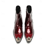 Χαμηλού Κόστους Premium Δερμάτινες Μπότες-ανδρικά γυαλιστερά κόκκινα δερμάτινα μποτάκια μέχρι τον αστράγαλο – κομψά γυαλιστερά με άνετο, στιβαρό τακούνι, κομψή επιλογή για χριστουγεννιάτικες εκδηλώσεις