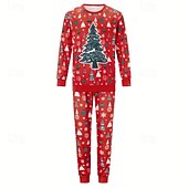 baratos pijama infantil de natal-Olhar de família Natal Pijama de Natal para a Família Pijamas Conjuntos de família Gráfico Árvore de Natal Casa Imprimir Vermelho Manga Longa Diário Roupas Combinando