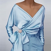  Női Ing elegáns Elegáns Szatén felső Fűzős Sima Elegáns Stílusos Hosszú ujj V-alakú Crop Tops Szabadság Alkalmi Sárgabarack Világoskék Tavasz Ősz Tél