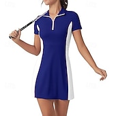 tanie Sukienka damska-Damskie Kolorowy blok Sukienka do tenisa Sukienka sportowa Szybkie wysychanie Elastyczny Oddychający Bransoletka tenisowa Obuwie sportowe Bieganie Kołnierz zapinany na zamek Sukienka Czarny Biały