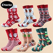 abordables Estilos de Navidad para hombres-Hombre 6 pares Paquetes múltiples Calcetín Calcetines para correr Calcetines informales Calcetines de Navidad Multi Color Color Papá Noel Cada Árbol de Navidad Navidad Vacaciones Deporte Básico Medio