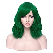 baratos Perucas de Carnaval-Peruca de Carnaval 2026 Verde Encaracolado Curto Peruca sintética para festivais Mardi Gras Parada Cabelo para fantasia de cosplay para Feminino