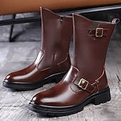 abordables Bottes de combat-Bottes militaires noires pour hommes en similicuir avec boucles – élégantes et pratiques, adaptées aux aventures en plein air et aux activités décontractées