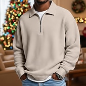 economico Natale-Per uomo Magliette Polo a Nido d'Ape Testurizzato All'aperto Casual Zip a un quarto Manica Lunga Moda Moderno Tinta unica Testurizzato Lavorato a maglia Primavera &amp; Autunno Tutte le stagioni