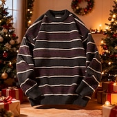 preiswerte Herrenpullover-Herren Weihnachtspullover Pullover Strickpullover Gerippt Stricken Normale Oberteile Gestrickt Gestreift Rundhalsausschnitt Mode Basic Urlaub Alltagskleidung Bekleidung Herbst Winter Khaki Dunkelgray