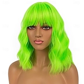  Green Wigs Synthetic Wig Curly Bob With Bangs Short Green Synthetic Hair Women Soft Fashion