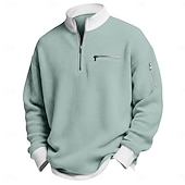 billige Vaffelstrikket T-skjorte-Herre Vaffel T-skjorte T skjorte Langermet Halv glidelås Vår Høst vinter Helfarge Tradisjonell / vintage Fritid Fargeblokk Lomme med glidelås utendørs Hjem Sport &amp; Utendørs Lyseblå Rød Lilla Topp