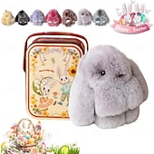 cheap Easter-Easter Soft Bunny Keychain with Tin,Handmade Soft Bunny PomPom Charms Plush Keychain Rabbit Christmas Gift for Backpack,Bag Charm Gift Key Chain