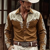 olcso férfi nyugati ingek-Férfi Virágminta Etno Virágok Ing Nyugati ing Cowboy ing Hosszú ujj Vintage Retro Hétköznapi Szabadtéri Munkaruha Tavasz Ősz Térfogatcsökkenés Elöl két zseb Vászonszerű ing Gombolható ingek Medence