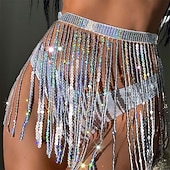 ieftine Topuri și seturi-Samba Dancewear Outfit strălucitor din paiete argintii pentru femei - Set cu top halter bralette și fusta pentru petreceri rave - Costum de performanță