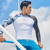 billige One Pieces Rash Guards-Herre Rash-guard Svømmeskjorte UPF50+ Hurtigtørkende Lettvekt Langermet Ikke-Klø Klær Badedrakt Surfing Strand Vannsport Svømming Lapper Sommer