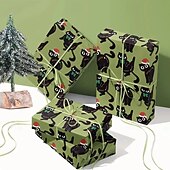 お買い得  ギフトラッピング-クリスマスラッピングペーパー1ロール、緑の背景にサンタの帽子とリボン、黒猫のデザイン - ギフト包装、ホリデーデコレーション、パーティーの雰囲気作りに最適 &amp;テーマイベント - 43cm 500