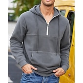 お買い得  メンズベーシックパーカー-男性用 パーカー クォータージッパーパーカー フリースパーカー ブルー ブラック パープル ライトグレー ダックグレー フード付き 平織り ジッパー ポケット スポーツ 日常 祝日 ポリエステル ストリートファッション ベーシック カジュアル 秋 冬 衣類 パーカー トレーナー