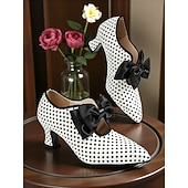 cheap Valentine's Day-Women's Red Polka Dot High Heel Pumps with Black Bows - Retro Vintage Style Shoes for Valentine's Day, Parties, and Special Occasions