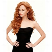 baratos Perucas Históricas-Peruca longa e ondulada de 71 cm (28 polegadas), cabelo sintético crespo e cacheado, cor vermelho-cobre natural, para mulheres.