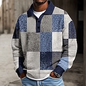 economico Polo geometrica da uomo-Per uomo Blocco di colori Polo Testurizzato Manica Lunga Magliette polo Bavero Casual Scuola Athleisure Abbigliamento quotidiano Stampa 3D Primavera Autunno Inverno Blu Rosso Viola