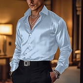 billige Satengskjorter for menn-Herre Skjorte Sateng skjorte Dresskjorter Uformell skjorte Skjorte med knapper Ballskjorte عادي Formell Bryllup Lyseblå Hvit Vin Kongeblå Langermet Knaphul Alle årstider Klær