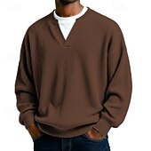 preiswerte Cordhosen T-Shirts-Herren Cordhemd T-Shirt Langarm V Ausschnitt Herbst Winter Texture Täglich Lässig Streetstyle Oversize Locker Outdoor Straße Lässig Schwarz Dunkel Blau Purpur Top T-Shirt für Herren