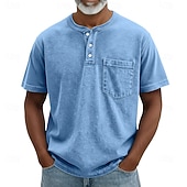 voordelige Casual Henley-T-shirt-SoftFade™ Heren Henley Shirt 100% Katoen Acid Wash Shirt T shirt Tee Korte Mouw Retro Vintage Casual Button Up Zak Garment Dyed Zomer Lente Herfst Donkerbruin Zwart Roze Henley T-Shirt