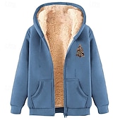 baratos Roupa de árvore de natal-Homens Moletom Full Zip Hoodie Moletom com zíper Moletom com capuz forrado de lã Adamascado Preto Vinho Vermelho Verde Com Capuz Árvore de Natal Bolsos Forro de sherpa Natal Diário Feriado Poliéster