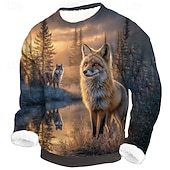 billige Dyretrykk-Herre Ulv 3D-utskrift Fleece Genser Daglig Fritid Fantasi Crew-hals Hjem Fest Gave Gateklær Blå 1 blå 2# Brun 3D-utskrift Høst Vinter Designer S M L XL XXL XXXL