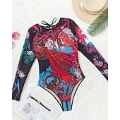 Χαμηλού Κόστους Rash Guards One Pieces-Γυναικεία Προστατευτικά Μαγιό Ολόσωμα μαγιό Γραφική Μπόχο Δίχτυ Προστασία UV Αναπνέει Μακρυμάνικο Μαγιό Σέρφινγκ Παραλία Διακοπές Άνοιξη