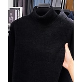 preiswerte Herrenpullover-Herren Pullover Fleece Pullover Strickpullover Gerippt Stricken Normale Oberteile Gestrickt Einfach Rollkragen Mode Basic Urlaub Alltagskleidung Bekleidung Herbst Winter Schwarz Marineblau M L XL