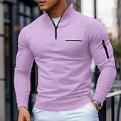 cheap Men's Classic Polo-Men's Waffle Polo Shirts Textured Sports &amp; Outdoor Daily Wear Quarter Zip Long Sleeve Fashion Comfortable Color Block Zip Up Pocket Spring &amp;  Fall Cross-Seasons Regular Fit Black White Navy Blue