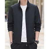 abordables Vestes de course-Homme Couleur Unie Veste zippée blouson aviateur Manteaux décontractés Printemps &amp; Automne avec poches manche longue Athleisure Imperméable Léger Salle de sport Randonnée Course Entraînement Noir