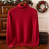 cheap Men's Pullover Sweater-Men's Christmas Jumper Christmas Sweaters Holiday sweater Pullover Sweater Jumper Knit Sweater Ribbed Knit Regular Tops Knitted Plain Turtleneck Fashion Basic Vacation Daily Wear Clothing Apparel