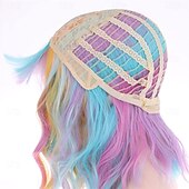 baratos Perucas de Carnaval-Peruca de Carnaval 2026 Rosa Azul Roxo Encaracolado Ondulado Curto Peruca sintética para festivais Mardi Gras Parada Cabelo para fantasia de cosplay para Feminino