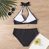 preiswerte Tankinis-Damen Badeanzug Zweiteilig Rock Bademode Rückenfrei Urlaub Strandbekleidung Gestreift V Ausschnitt Ärmellos Badeanzüge