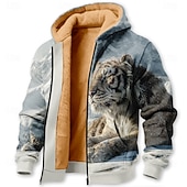 preiswerte Tierdruck-Herren Tiger Fleece Kapuzensweatshirt Jacke Pullover Klassisch Jagd Langarm Rundhalsausschnitt Outdoor Camping Blau Weiß Braun Kaffee Reißverschluss Herbst Winter Designer S M L XL 2XL 3XL