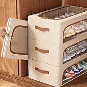 cheap Storage Bags-Foldable Window Shoe Cabinet - Stackable Under-Bed Storage Organizer with Clear Front Compartments, Space-Saving Shoe Rack for Closet, Bedroom, Entryway, Sturdy Construction for Sneakers, Heels, Boots