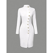 baratos Vestidos de Formatura-Mulheres Minivestido Vestido da bainha Vestido Bodycon Vestidos Semi-Formais Escritório Normal Tecido Manga Longa Gola Alta Preto Branco Primavera Outono