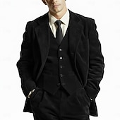 economico Abiti formali-Uomo Abito in velluto a coste Casuale Affari Nero Borgogna Autunno &amp; Inverno Tuta Bavero classico Quotidiano Affari A righe Vestibilità su misura 3 pezzi Monopetto Due Bottoni