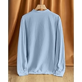 economico Camicie di lino-Per uomo Camicia Camicia di lino Camicia popover Camicia casual Camicia di cotone Semplice Vacanza Camicia hawaiana Nero Bianco Cachi Verde militare Manica Lunga Colletto alla coreana Primavera