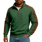 cheap Basic Sweatshirts-Men's Sweatshirt Pullover Quarter Zip Sweatshirt Black Burgundy Green Khaki Standing Collar Plain Patchwork Pocket Color Block Sports &amp; Outdoor Casual Daily Vintage Streetwear Sportswear Spring