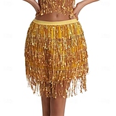 cheap Belly Dancewear-Samba Dancewear Belly Dance Sequin Tassel Skirt Half Bead Performance Skirtl Performance Costume