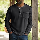 billiga Casual Henley T-shirt-SoftFade™ Herr Henley Skjorta 100% Bomull Syra Tvättad Skjorta T-shirt Tee Lång Ärmar Vintage Fast Retro Vintage Avslappnad Vintage Stil Garment Dyed Blekt Henley Avslappnad Vår Höst Rosa Lila Henley