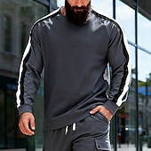 お買い得  ベーシックスウェットシャツ-男性用 スウェットシャツ ブラック ルビーレッド ネイビーブルー カーキ色 グレー クルーネック カラーブロック パッチワーク スポーツ 日常 祝日 ポリエステル ストリートファッション ベーシック カジュアル 春 秋 衣類 パーカー トレーナー