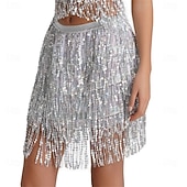 cheap Belly Dancewear-Samba Dancewear Belly Dance Sequin Tassel Skirt Half Bead Performance Skirtl Performance Costume