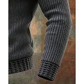 baratos suéter pulôver masculino-Homens Suéter Pulôver suéter Suéter de malha Estriado Tricotar Tops regulares Tricotado Côr Sólida Gola Alta Moda Roupa de rua Casual Roupa Diária Roupa Outono Outono &amp; inverno Preto Vermelho M L XL